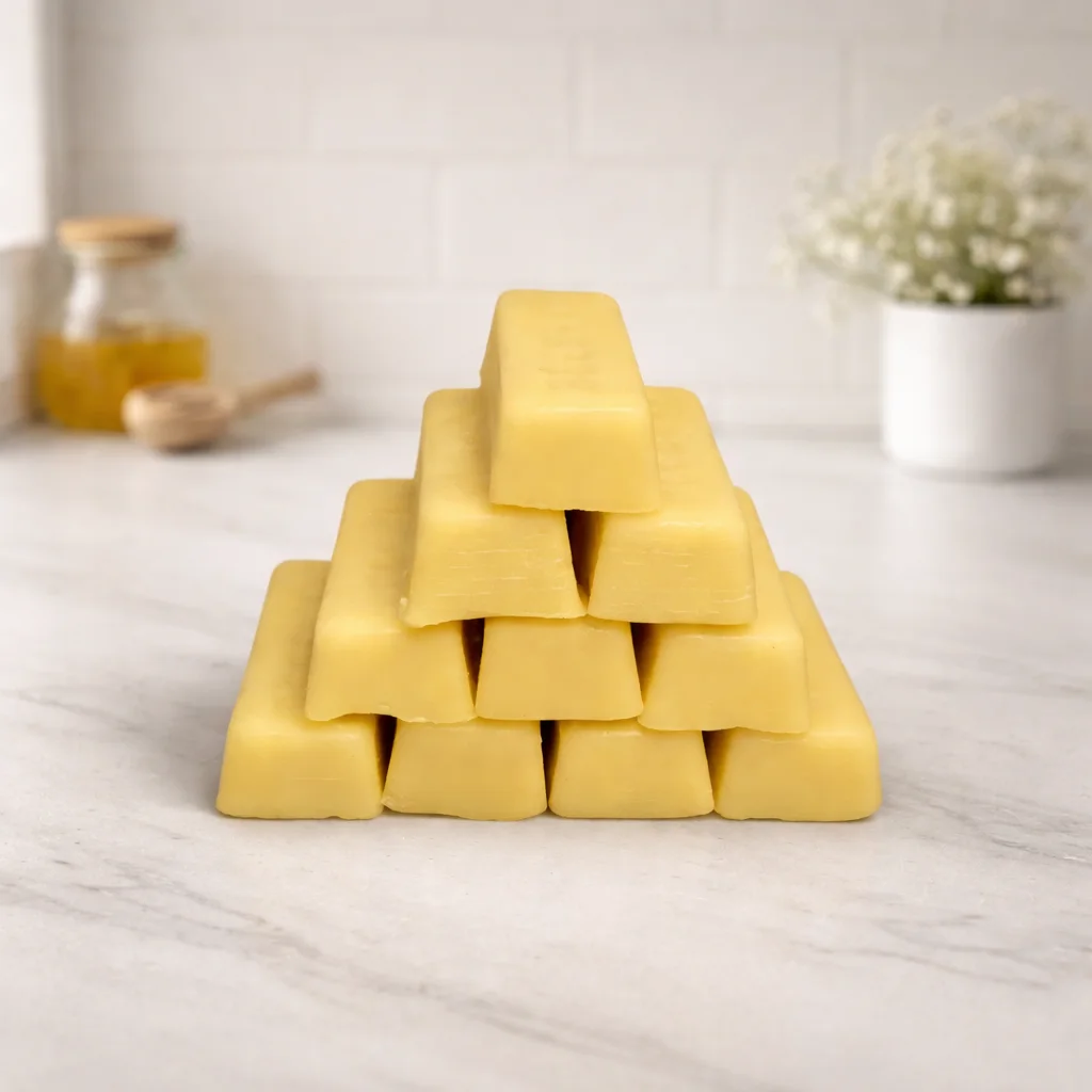 Golden pyramid of beeswax bars